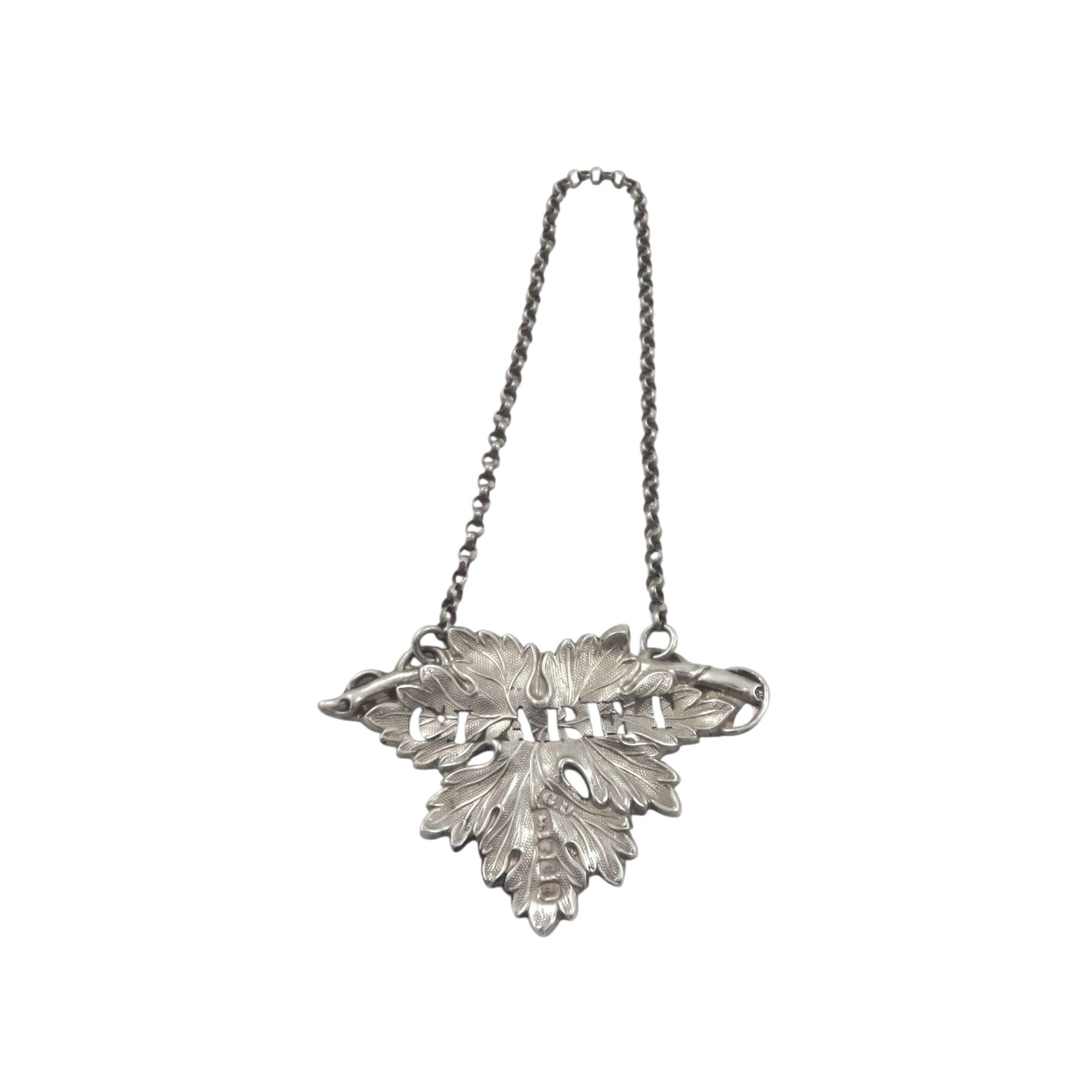 Antique Victorian Sterling Silver 'Claret' Decanter / Bottle Label 1851