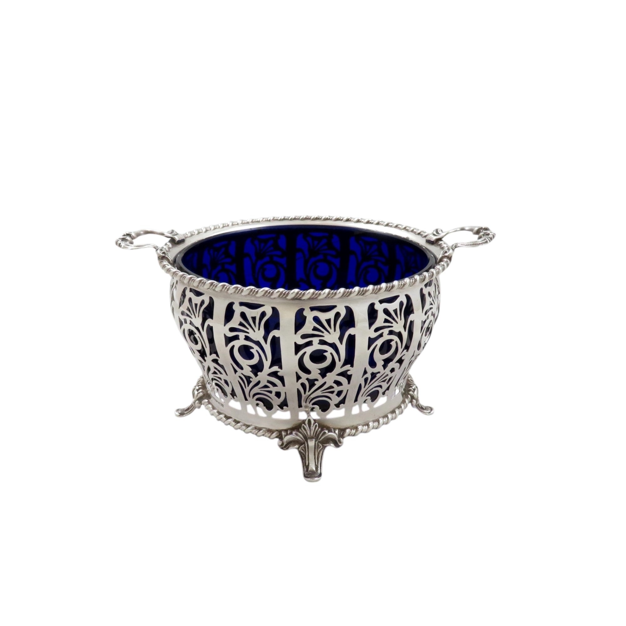 Antique Sterling Silver Bowl with Blue Glass Liner - Mappin & Webb 1927