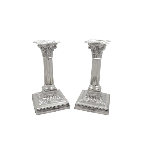 Pair of Antique Victorian Sterling Silver 6 3/4" Candlesticks 1895