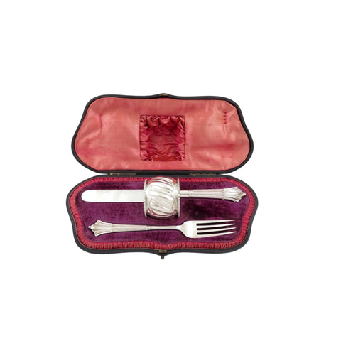 Antique Victorian Sterling Silver 3 Piece Christening Set 1895