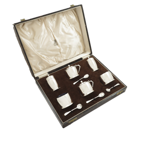Antique Sterling Silver 6 Piece Cruet Set in Case 1937
