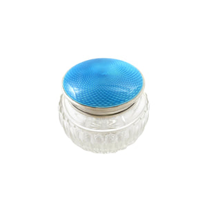 Antique Sterling Silver & Blue Enamel Vanity Jar 1947