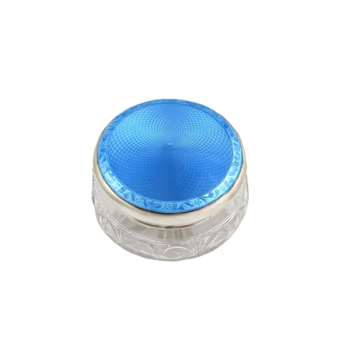 Antique Sterling Silver & Blue Enamel Vanity Jar 1925