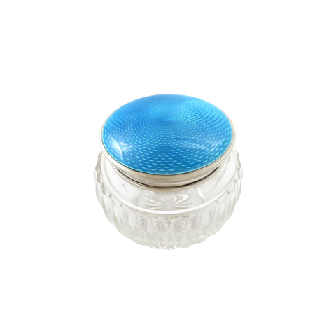 Antique Sterling Silver & Blue Enamel Vanity Jar 1947