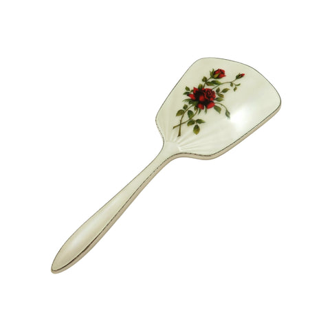 Vintage Sterling Silver & Hand Painted Roses Enamel Hand Mirror 1956