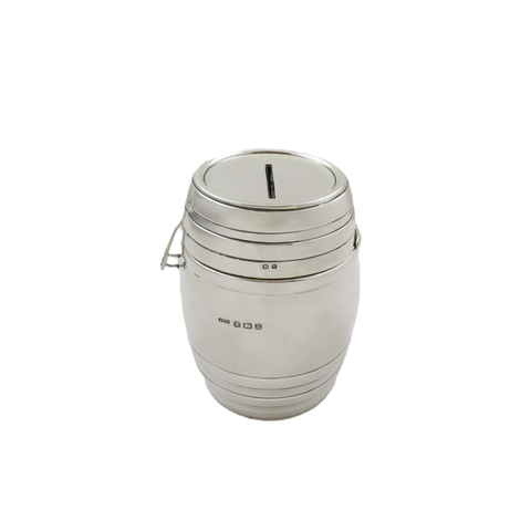 Antique George V Sterling Silver 'Barrel' Money Box 1920