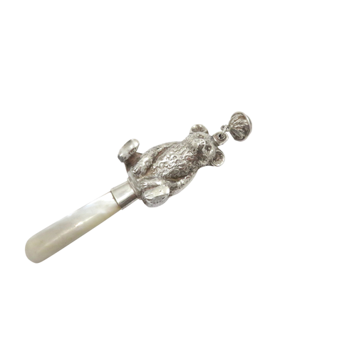 Antique George V Sterling Silver 'Bear' Baby Rattle 1928
