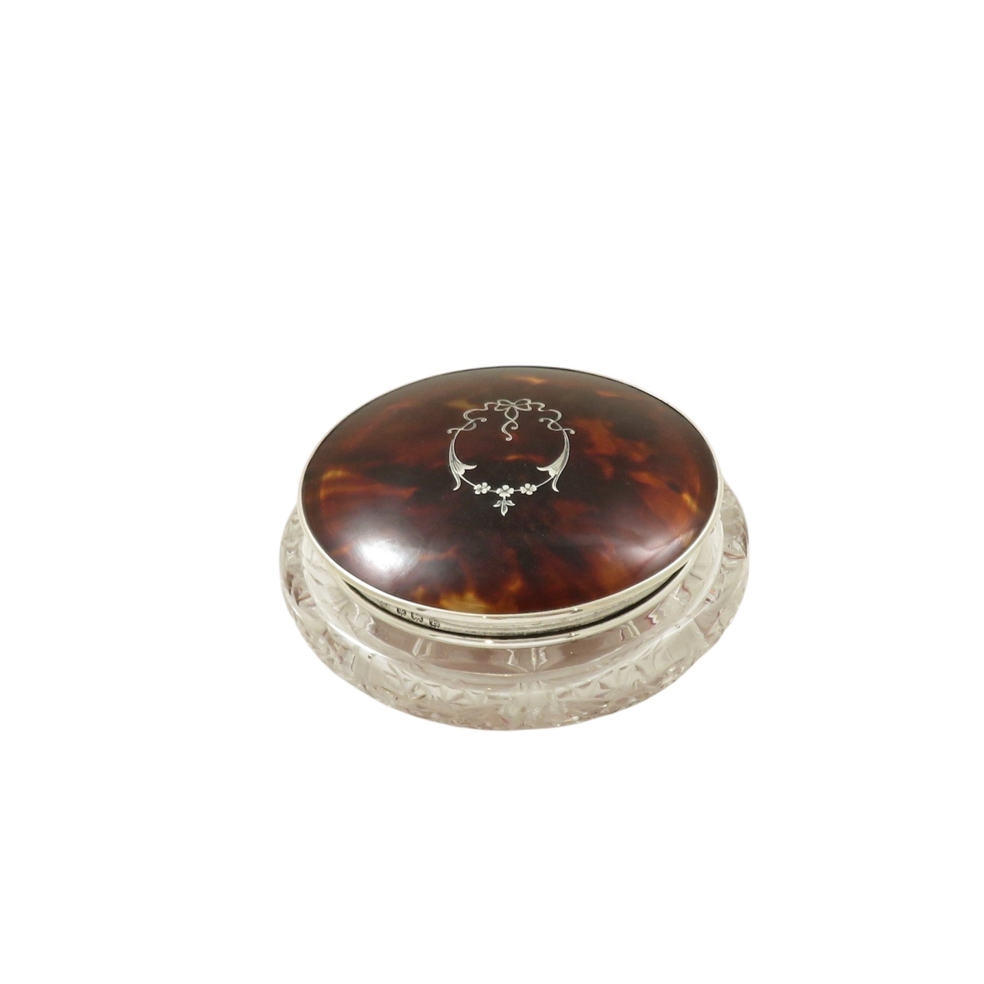 Antique Sterling Silver & Tortoiseshell Lid Vanity Jar 1930