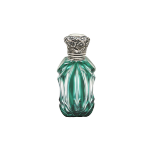 Antique Victorian Sterling Silver & Green Overlay Scent/ Perfume Bottle 1899