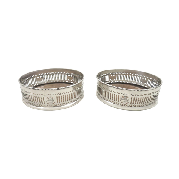 Pair of Antique Edwardian Sterling Silver Wine / Bottle Coasters 1910