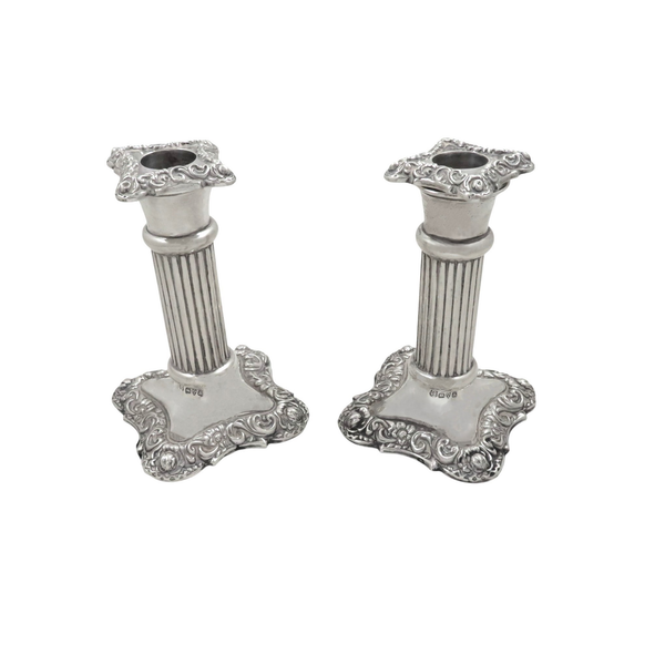 Pair of Antique Edwardian Sterling Silver Candlesticks 1901