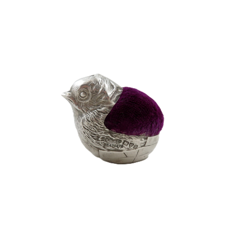 Antique Edwardian Sterling Silver Chick / Bird Pin Cushion 1909