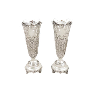 Pair of Antique Edwardian Sterling Silver 8" Vases 1902