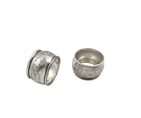Set of 6 Antique Sterling Silver Napkin Rings in Case 1912