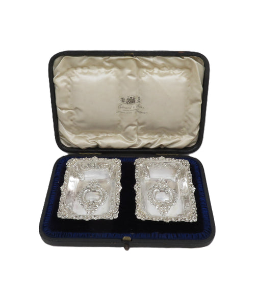 Pair of Antique Victorian Sterling Silver Dishes in Case 1899