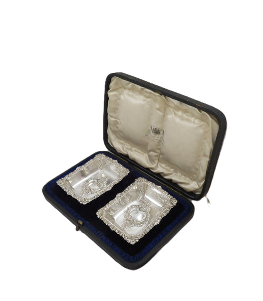 Pair of Antique Victorian Sterling Silver Dishes in Case 1899
