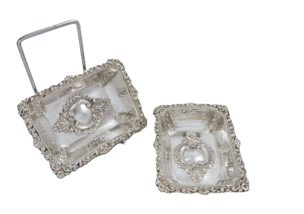 Pair of Antique Victorian Sterling Silver Dishes in Case 1899