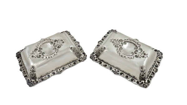 Pair of Antique Victorian Sterling Silver Dishes in Case 1899