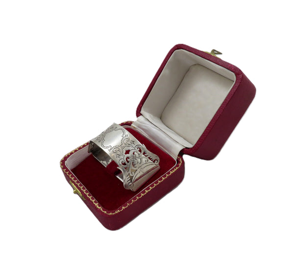 Antique Edwardian Sterling Silver Napkin Ring in Case 1904