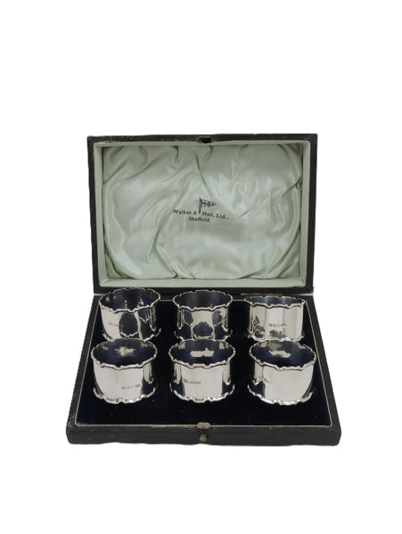 Set of 6 Antique Sterling Silver Napkin Rings in Case 1926