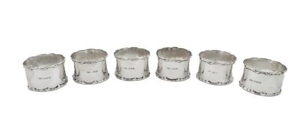 Set of 6 Antique Sterling Silver Napkin Rings in Case 1926