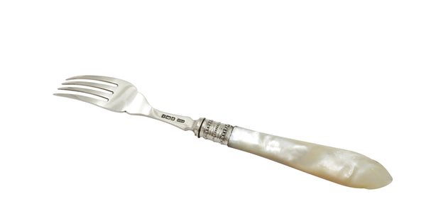 Set of 6 Antique Edwardian Sterling Silver & Mother of Pearl Desert Forks 1907