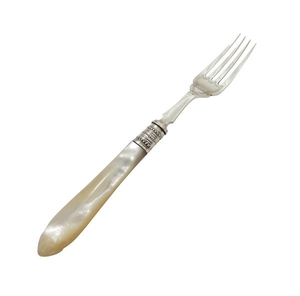 Set of 6 Antique Edwardian Sterling Silver & Mother of Pearl Desert Forks 1907