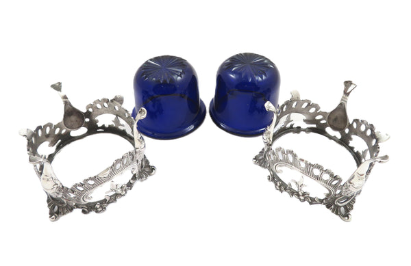Pair of Antique Victorian Sterling Silver Salts with Liners 1845