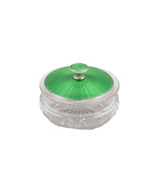 Antique Sterling Silver & Green Enamel Vanity Jar 1936