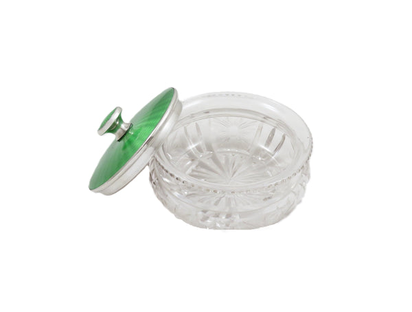 Antique Sterling Silver & Green Enamel Vanity Jar 1936