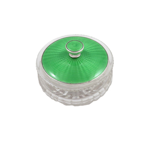 Antique Sterling Silver & Green Enamel Vanity Jar 1936