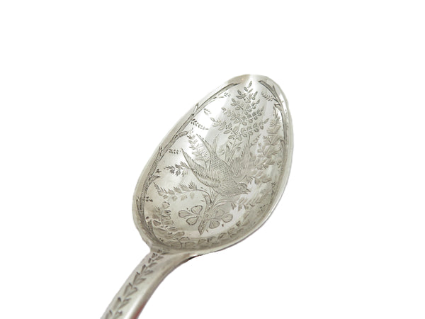 Pair of Antique Georgian Sterling Silver 'Bird' Serving Spoons in Case 1796/1806