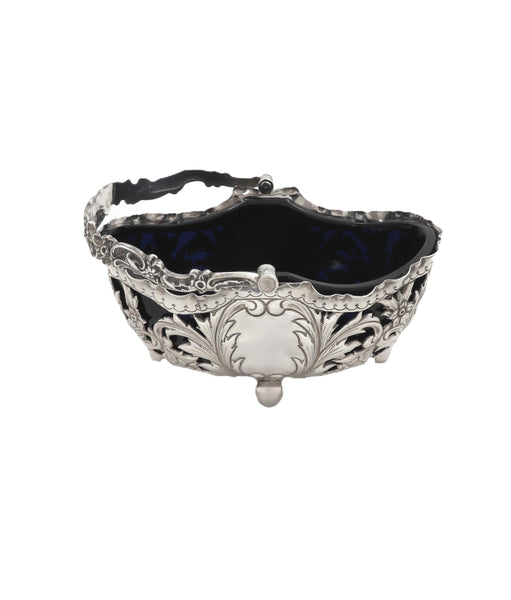 Antique Victorian Sterling Silver Basket with Blue Glass Liner 1898