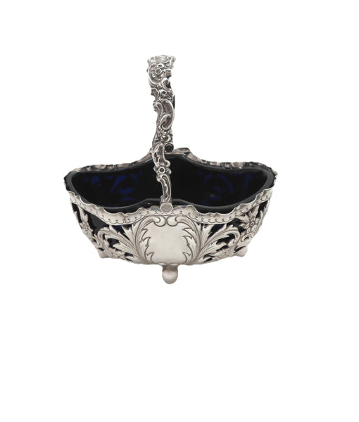 Antique Victorian Sterling Silver Basket with Blue Glass Liner 1898
