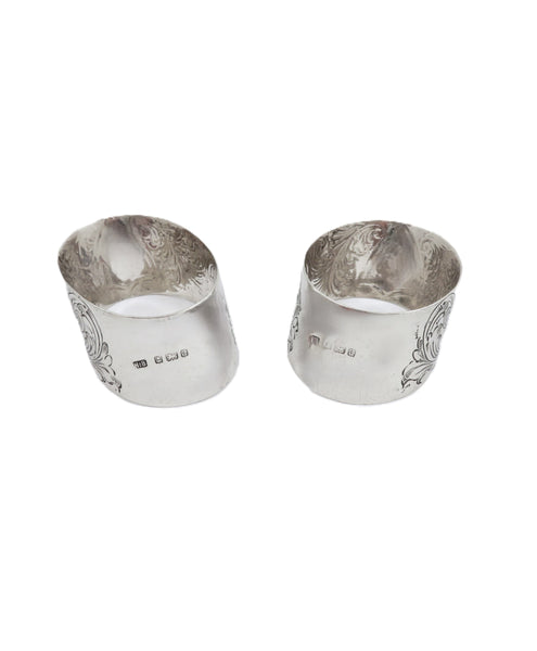 Pair of Antique Victorian Sterling Silver Napkin Rings in Case 1900