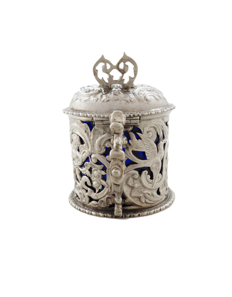 Antique Victorian Sterling Silver 'Cherubs & Birds' Mustard Pot 1900