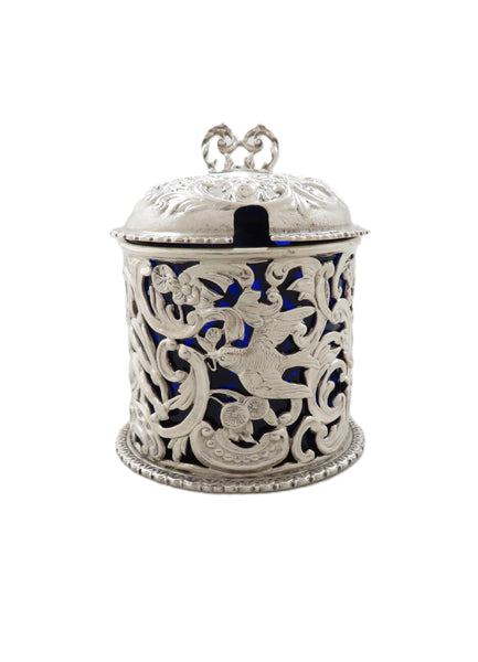Antique Victorian Sterling Silver 'Cherubs & Birds' Mustard Pot 1900