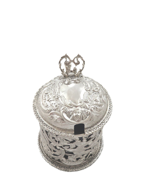 Antique Victorian Sterling Silver 'Cherubs & Birds' Mustard Pot 1900