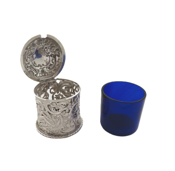 Antique Victorian Sterling Silver 'Cherubs & Birds' Mustard Pot 1900