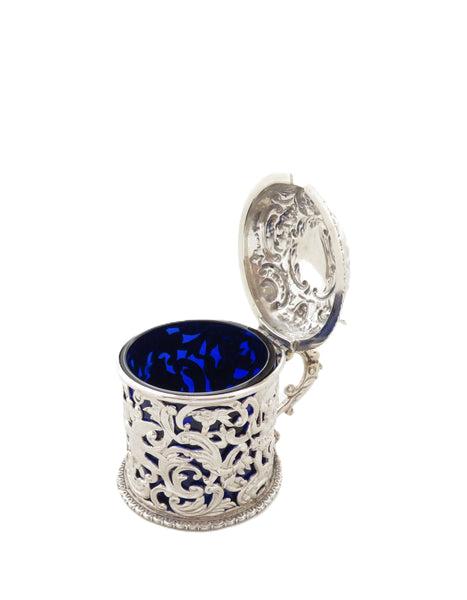 Antique Victorian Sterling Silver 'Cherubs & Birds' Mustard Pot 1900