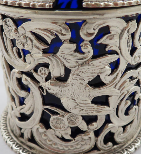 Antique Victorian Sterling Silver 'Cherubs & Birds' Mustard Pot 1900