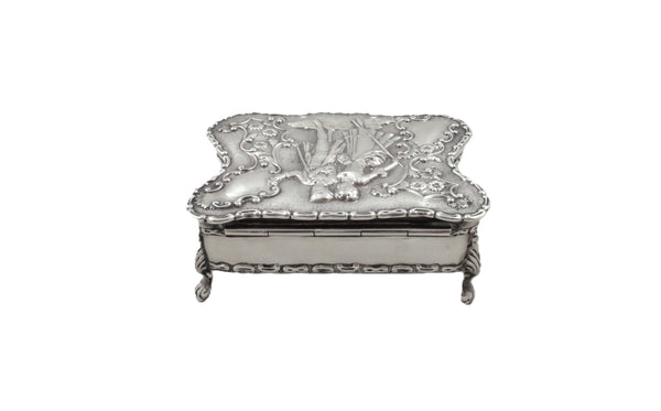 Antique Edwardian Sterling Silver Trinket Box with Couple Scene 1908