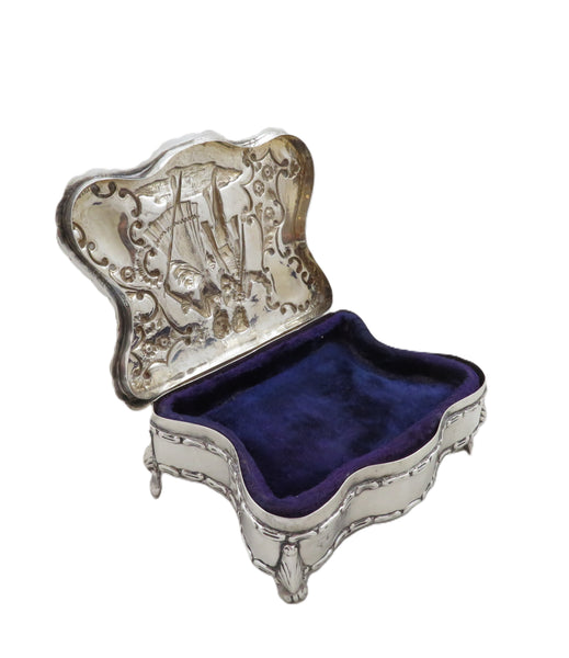 Antique Edwardian Sterling Silver Trinket Box with Couple Scene 1908