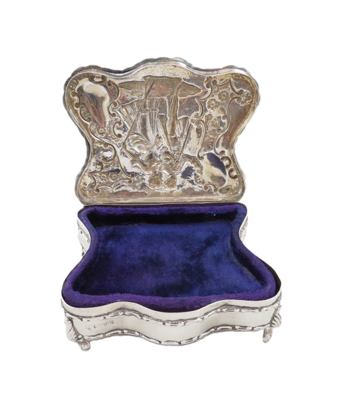 Antique Edwardian Sterling Silver Trinket Box with Couple Scene 1908