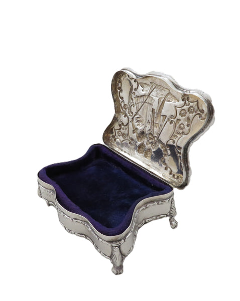 Antique Edwardian Sterling Silver Trinket Box with Couple Scene 1908