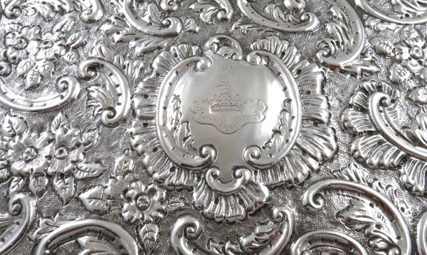 Antique Victorian Sterling Silver Desk Tidy / Stationery Box 1890