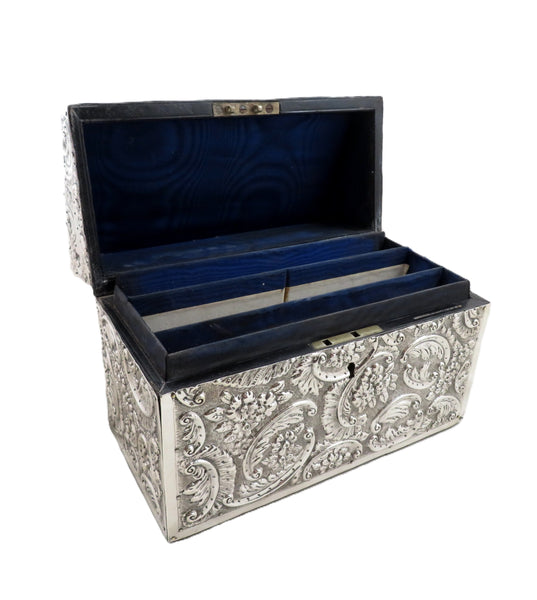 Antique Victorian Sterling Silver Desk Tidy / Stationery Box 1890