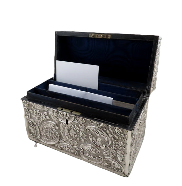 Antique Victorian Sterling Silver Desk Tidy / Stationery Box 1890