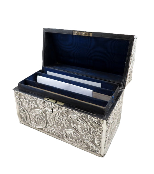 Antique Victorian Sterling Silver Desk Tidy / Stationery Box 1890