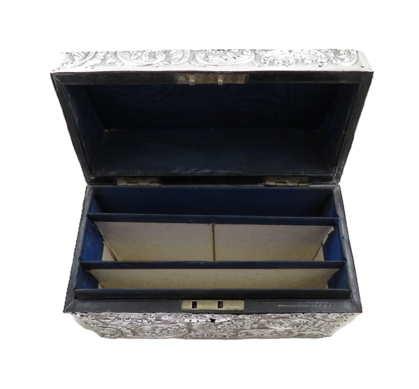 Antique Victorian Sterling Silver Desk Tidy / Stationery Box 1890